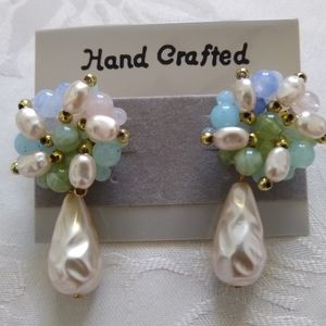 Hand crafted cultured Pearl teardrop cluster multicolor drop earrings